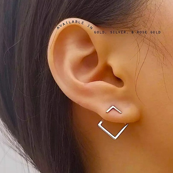 Square Ear Jacket, Sterling Silver Geometric Earrings, Interchangeable - Picture 1 of 6